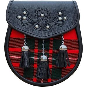 Highland vente en gros personnalisé Tartan Plaid Piper Sporran Premium en cuir de vachette véritable trois pompons sac avec Chrome Cantle - Product Image 1