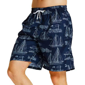 Pantalones cortos de baño para hombre, azul marino, estampado náutico de planos de veleros, protección solar UPF 50 Plus, secado rápido, impermeable, ecológico - Product Image 2
