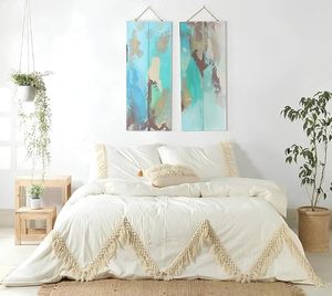 100% Cotton Duvet Cover <b>Set</b>, White Tassel <b>Bedding</b> <b>Set</b>, Boho Tassel Duvet Cover Farmhouse <b>Bedding</b> Home Hotel Tassel <b>Bedding</b> <b>Set</b> - Product Image 2