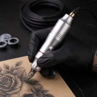 Machine à tatouer rotative en acier inoxydable, cartouches jetables, moteur puissant, batterie non rechargeable, compatible avec le cordon RCA.