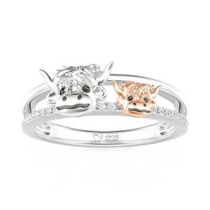 Bague Jeulia Vintage Vache des Highlands - Double rangée bicolore avec accent pavé - Product Image 1