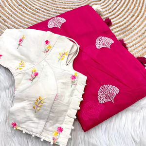 Sari de algodón puro de diseñador con trabajo de hilo Hermosa Función de boda de estilo pakistaní y atuendo de fiesta - Product Image 1