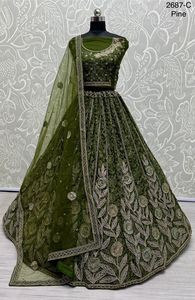 Filet lourd indien et pakistanais fête porter Lehenga Choli Dori & Zari brodé multi-fils fantaisie fleur travail Collection - Product Image 3