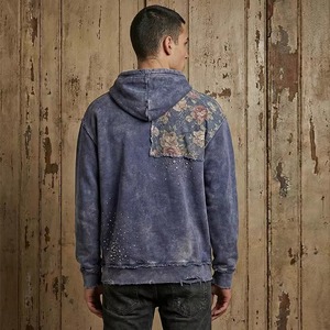 Pull à capuche unisexe en molleton 100% coton, surdimensionné, imprimé avec un logo brodé, délavé à l'acide, déchiré, style streetwear - Product Image 3