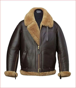 RAF Men's B3 Brown <b>Sheepskin</b> Bomber Shearling <b>Jacket</b> Two Tone Style Real Leather <b>Jacket</b> - Wholesale Price - Product Image 2