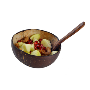 Juego de cuchara y cuenco de cáscara de coco Natural 100% hecho a mano, Camping tallado para vajilla de papel, fiesta y cena, vajilla elegante con plato de PC - Product Image 5