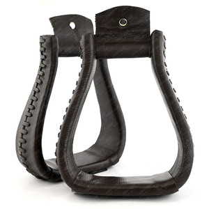 Paseo personalizado más largo con estribos en forma de campana de cuero hechos a mano tachuela de caballo occidental con banda de rodadura ancha aluminio ligero - Product Image 4