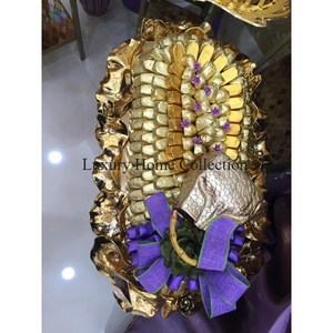 Fancy Leaf Shape Tray and Bowl Gold Color Aluminium Casted Attractive Kitchenware Tabletop Designer Bowls and <b>Platters</b> Supplies - Product Image 4