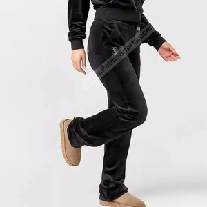 Traje de terciopelo personalizado para mujer, informal, con patrón sólido, de secado rápido, transpirable, 100% algodón, diamantes de imitación, de 2 piezas conjunto largo, chándales - Product Image 4