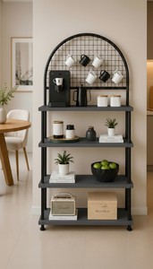 <b>Kitchen</b> Stand <b>Shelving</b> <b>Unit</b> with Microwave Stand, Coffee Maker Organizer and Grid Back Panel <b>Kitchen</b> Rack with Microwave Stand - Product Image 2