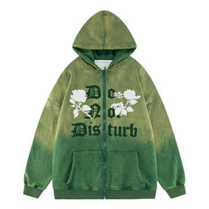 Vente chaude personnalisable unisexe hiver fermeture éclair sweats à capuche 100% coton lavé à l'acide brodé polaire surdimensionné - Product Image 2