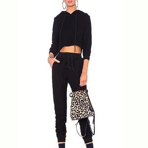 Manufacturer Ayat Export's Custom Logo Sportswear Sets Heavyweight 100% Cotton Crop <b>Top</b> Hoodie Long <b>Strings</b> Women's Tracksuit - Product Image 1