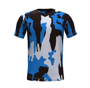 T-shirt camouflage à col en V pour homme, manches courtes, séchage rapide, polyester, décontracté, coupe classique, impression par sublimation, vente en gros - Product Image 1