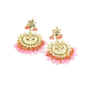 Women's Gold-Plated Meenakari Pink Chandbali Chandelier Earrings Fashion Jewelry - Product Image 1