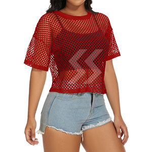 Camisetas de malla ligera hechas en Pakistán, ropa de verano de alta calidad, camisetas de malla cuadrada para mujer - Product Image 5
