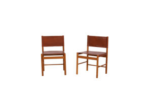 Silla de cuero de lujo con marco de madera maciza de teca Confort y estilo atemporal - Product Image 2