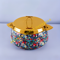 Casserole en acier inoxydable doré, isolée, durable, antiadhésive, avec motif mosaïque, bol de service, couvercle, forme bombée