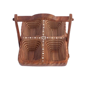 Boîte en bois carrée à quatre compartiments pour chips, biscuits, autres collations, fruits secs, bonbons, ustensiles de cuisine - Product Image 2