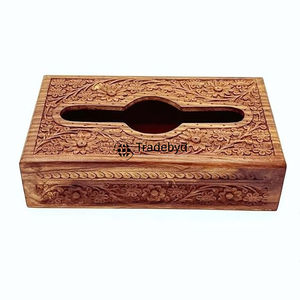 Caja de Pañuelos y Soporte de Madera Tallada con Patrón Floral Grabado, Diseño Moderno, Calidad Premium para el Hogar y el Trabajo, Tradebyd - Product Image 1