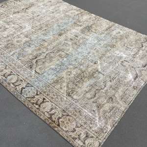 Alfombra, 7x9.7 pies, Alfombra Vintage, Alfombra a Cuadros Grises de Lana - Product Image 2