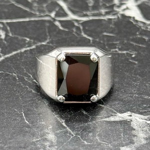 Anillo de Sello Minimalista para Hombre de Plata de Ley 925 con Ónix Negro, Anillo de Agata Negra Cuadrada con Metal de 14k, Regalo para Él - Product Image 2