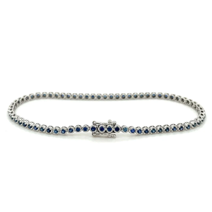 Bracelet de tennis en saphir bleu taille ronde en argent sterling 925 Bracelet en diamant naturel pour bijoux de mode pour femmes - Product Image 2