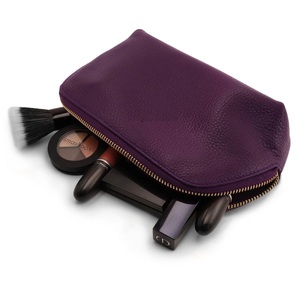 Custom Logo Fashion Genuine Leather Zipper Pouch Organizer Promotional Travel Makeup Cosmetic <b>Bags</b> with Solid Pattern Case Type - Product Image 3