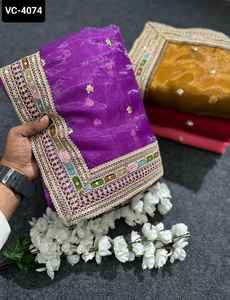 Vêtements ethniques indiens Pure Organza Soie avec Multi Thread Sequence Broderie Dentelle Bordure Saree avec Satin Banglory Soie Blouse - Product Image 2