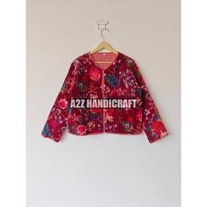Handmade Quilted Velvet Short Jacket <b>Sweet</b> Style Front Pocket Quick Dry Reversible Breathable Cotton Anti-Wrinkle Printed - Product Image 1