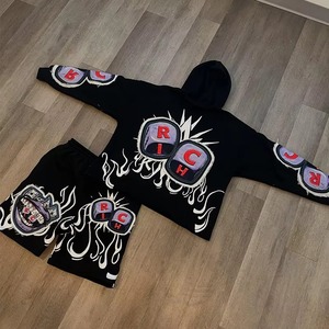 Trendy Custom Two Piece Sweatsuit <b>Short</b> Set Summer Screen printed Tracksuit embroidery Hoodie and <b>Shorts</b> Sets for <b>Men</b> - Product Image 1