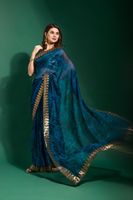 Magnifique Saree en Chiffon à Motifs Floraux, Tissu de Créateur, Tendance, Confortable, pour Tenue Décontractée, avec Broderie Fantaisie et Dentelle