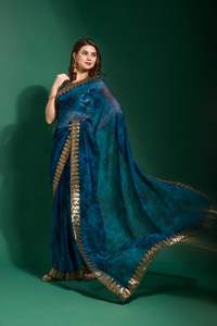 Saree-ropa de fiesta de gasa de diseño, bordada, con borde de encaje - Product Image 2