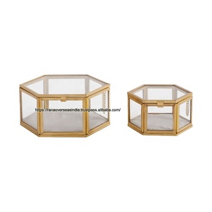 Hexagon Metal Glass Handmade Jewelry Box Display Organizer Clear Rings Bracelets Golden <b>Storage</b> Wedding Anniversary - Product Image 2