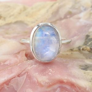 Bague classique en argent sterling 925 pierre de lune coupe ovale pierre précieuse bijoux fins pour mariage fiançailles anniversaire ou fête - Product Image 2