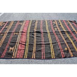พรมสไตล์ชนเผ่าตุรกี6 'x 12' แนววินเทจวัสดุขนสัตว์ดีไซน์เย็บปะสีแดงและดำมีแผ่นรองยาง3ฟุต - Product Image 3