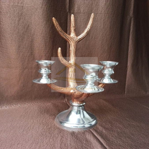 Conception de bois de cerf forme ronde guirlande conception bougeoir 3 en 1 couleur argent aluminium fonte bougie nickelé fournitures de l'inde - Product Image 3