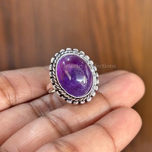 Bague en améthyste facettée de style bohème, faite à la main, en forme ovale, plaquée or rose 925, bijoux tendance pour femmes, vente en gros - Product Image 2