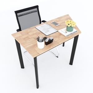 HBLG024 Minimalist Square Trapezoid <b>Table</b> 120x60cm <b>Foldable</b> Rubber Wood with Oval Iron <b>Legs</b> for Courtyard Kitchen Hospital - Product Image 3