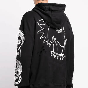 Coton épais mélangé pur tissu hommes en détresse sweat à capuche mode de rue inspiré à capuche en détresse - Product Image 5