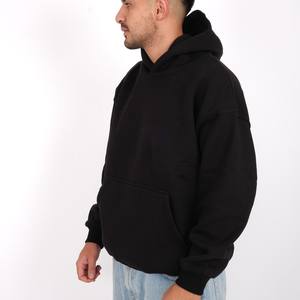 100% Cotton Oversized Thermal Pullover <b>Hoodie</b> Embossed Printing Casual Streetwear <b>Black</b> Loose Fit Cozy Winter for <b>Plain</b> Dyed - Product Image 2
