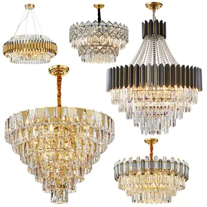 Lámpara de cristal para sala de estar, luces colgantes de cristal de lujo, Gran Oro italiano, para boda, moderna