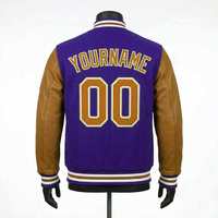 Veste universitaire violette sur mesure pour hommes, style vintage, avec manches en cuir, broderie chenille, veste bomber de baseball