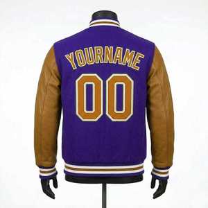 Veste universitaire violette sur mesure pour hommes, style vintage, avec manches en cuir, broderie chenille, veste bomber de baseball - Product Image 3