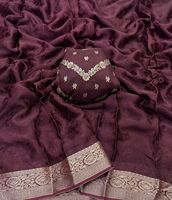 Sari en viscose chinon à motif tissé avec pièce de chemisier en soie Dola Banarasi – Élégant, de créateur, pour mariage, vente en gros
