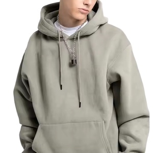 Sweats à capuche surdimensionnés personnalisés de couleur unie lourde 80% coton 20% polyester lavé à l'acide avec cordon de serrage - Product Image 6