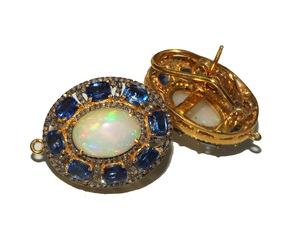 Romantic Dainty Sterling Silver <b>Opal</b> Kyanite Diamond Stud <b>Earrings</b> Gold Rhodium Lover's Wedding Party Hoops Engagement Gift for - Product Image 1