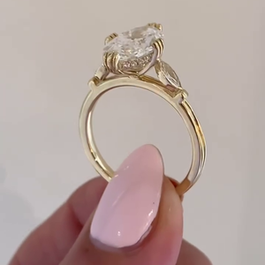 Bague de fiançailles certifiée IGI, taille marquise, avec halo caché et pierres latérales, bagues en diamant - Product Image 6