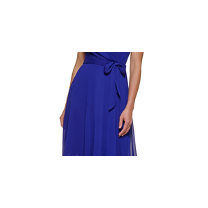 Abito da donna DKNY blu senza maniche con effetto avvolgente, taglia 12, in chiffon, modello A-Line, con scollo a cuore e strass, vita naturale, per la primavera - Product Image 3