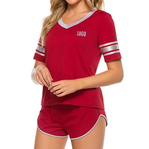 Solid Spring Summer Woman Fitness Jogging <b>Twin</b> <b>Set</b> For Girls Ladies Shorts With Loose t-shirt ready to ship low MOQ - Product Image 1