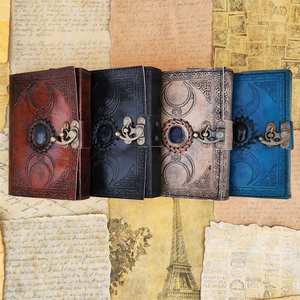 Vintage Triple Moon Goddess Journal en cuir véritable et papier de coton avec Stone Deckle Edge 100 feuilles de pages intérieures vierges - Product Image 6
